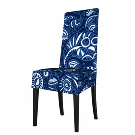 Numland 1 Pack Blue Paisley Pattern Dining Room Chair Covers Traditional Bohemian Motif Short Stretchable Polyester Removable Washable for home Restaurant Banquet