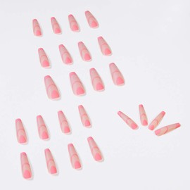 24 Piece Coffin Ballerina False Nails To Stick On, Long False Nails French Fingernails Nail Tips Acrylic Art Press On Nail Tips For Women Girls, Matte Pink