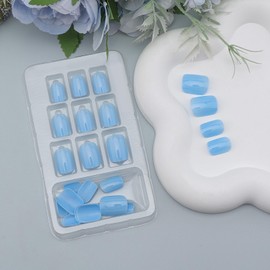Square Press on Nails Extra Short, 24Pcs Lake Blue Fake Nail Tips, Reusable Solid Color False Nail Kit, Artificial Acrylic Full Cover Stick on Nails, Women Manicure Gift