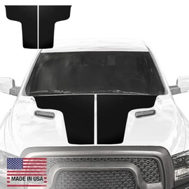 Dual Rebel Racing Stripe Vinyl Graphics Kit for Dodge Ram 1500 Sport (2009-2018) - Made in USA - Hood Wraps and Decals for Trucks, Vinyl Wrap With Graphics (Gloss Black)