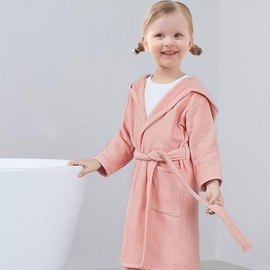 Kids Bathrobe, Soft Terry Coth Warm Fluffy Sleepwear for Boys Girls 2-9 Years, Cotton Hooded Towel Robes with Pockets Belted