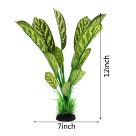 ALEGI Silk Aquarium Plants, 12 Inch Artificial Silk Plants Decorations for Fish Tank,Aquarium Décor Plastic Plants (Green with Stripes, 2 Pack)