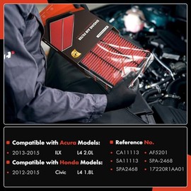 A-Premium - Filtro de aire para motor preengrasado compatible con modelos Acura y Honda - ILX 2013 2014 2015 2.0L, Civic 2012 2013 2014 2015 1.8L
