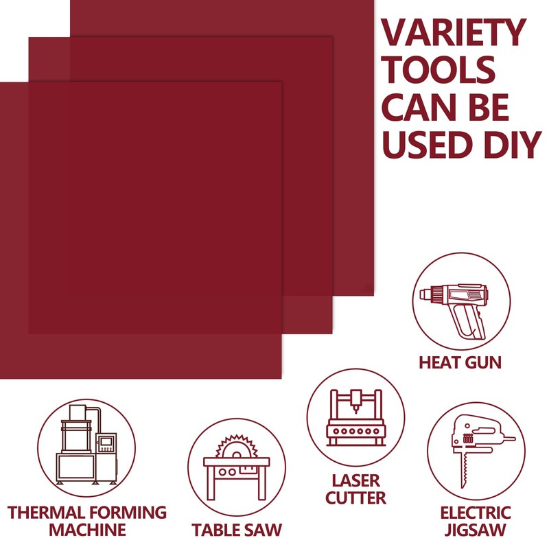 Frddiud 3 Red Transparent Acrylic Sheets, 12 x 12 x