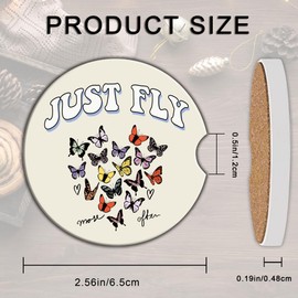 Vintage Butterflies Car Cup Holder Coasters, 2 Pack Universal Auto Anti Slip Insert Coasters,Ceramic Car Coasters with A Finger Notch, Cup Mat for Most Car Interior