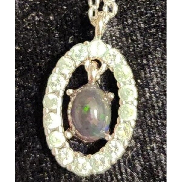 Unbranded Genuine Black Opal and Aquamarine Necklace Adjustable 18 inch