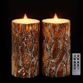 CozierGlow Pine Flameless Pillar Candles Flickering with Remote Timer, Battery Operated LED 3D Moving Flame Real Wax Candles, Set of 2, D3 x H6,Remote Included (Pine)