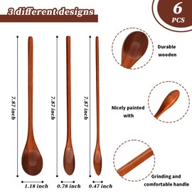 6 Pcs Small Wooden Spoon, Wooden Coffee Spoon, Long Handle Wooden Ice Tea Spoon, Handmade Wooden Mixing Honey Spoon for Team Jam Dessert Honey Kitchen Utensil