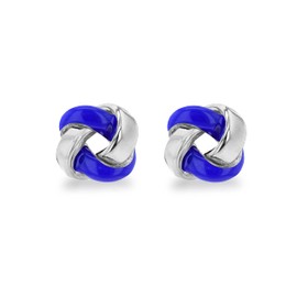 Tuscany Silver Sterling Silver Rhodium Plated or Gold Plated 7.5mm Enamel Small Knot Stud Earrings, Silver
