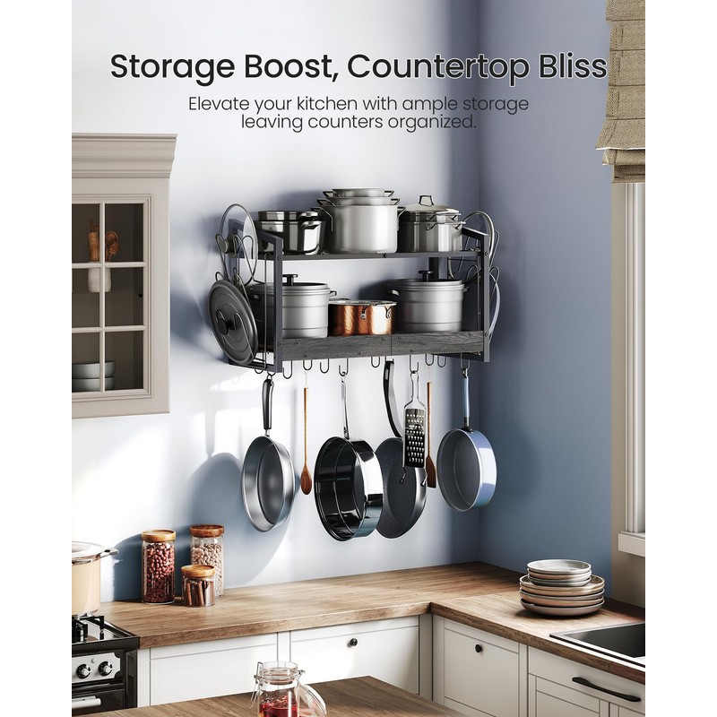 CHOEZON Hanging Pot Rack, Pot Rack Wall Mounted, 2-Tier Kitchen