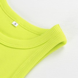 Artfish Women Casual Basic Sleeveless High Neck Rib-Knit Front Racerback Crop Tank Top Neon Lime Green, L