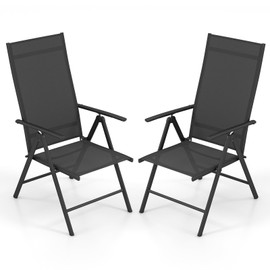 Giantex 2 Pack Folding Patio Chairs, High Back Outdoor Chairs with 7-Level Adjustable High Backrest, Portable Reclining Chairs for Lawn Porch Garden Poolside Camping, No Assembly, Black