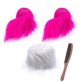 Pack of 3 faux fur gnome beard for crafts, 2 inches x 59 inches furry faux fur precut strips, fur band, faux fur band, long hair plush fur fabric for beard gnome, Santa hair, dwarf DIY decoration