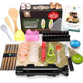 FUNGYAND - Kit de fabricación de sushi, juego profesional 27 en 1 con rodillo de bazuca, prensas Nigiri y Musubi, alfombrillas de bambú, cuchillos