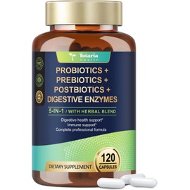 Totaria 5-in-1 Probiotic Prebiotic & Postbiotic for Women Men, 60 Billion CFU 24 Strains w/Digestive Enzymes, Prebiotic Fiber, Slippery Elm, Daily Complete Immune, Gut Health, 120 Day Supply