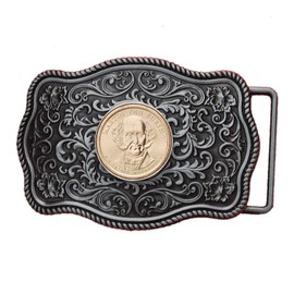 US 2008 Presidential Dollar BU Unc Coin Silver Tone Belt Buckle NEW - Beautiful Western Scroll Design -Martin Van Buren (1837~1841 Years Served)