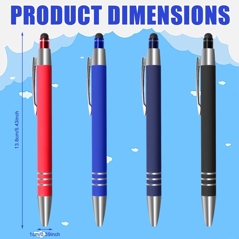 Ballpoint Pens with Touch Pen, 4 Colours, 2-in-1 Ballpoint Pen,