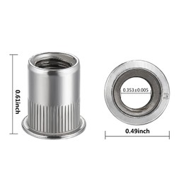 Wensilon Rivet Nut 1/4"-20UNC 100Pcs Stainless Steel 304 Finish Flat Head Rivnut Threaded Insert Nut Knurled Body