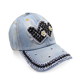 Glamexx24 Topstyle Jeans Cap in Vintage Style with Star and Rhinestones Baseball, Heart black, Unit size