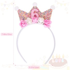 hurifeng Birthday Crown Girls 3-6 Years - Birthday Crown for Girls with Flowers, Glitter and Sequins - Perfect for Children's Birthday Parties and Parties (6 Years)