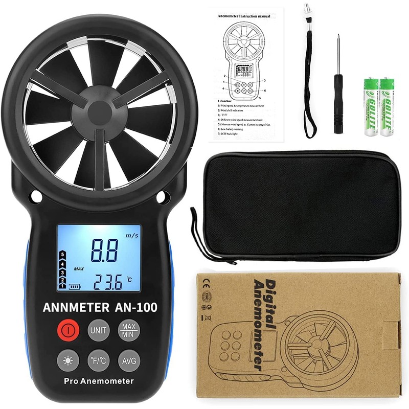 AIOMEST AI-100 Digital Anemometer, Wind Gauge, Hand Held, Wind Gauge,