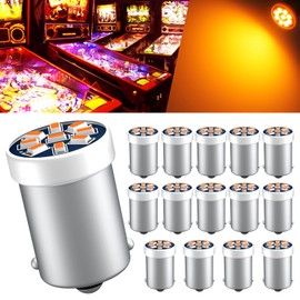 AC DC 6V 6.3V Pinball LED Bulb GE44 47 755 756 1847 1893 BA9S Bayonet Pinball Machine Game Console Old Flashlight Led Bulbs(Amber,15pcs)
