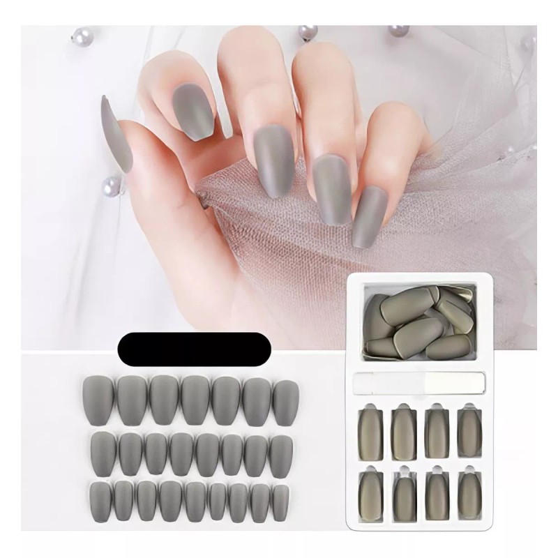 DDS COSMETICS Uñas Postizas Gris Mate Adheribles Contra Agua Press