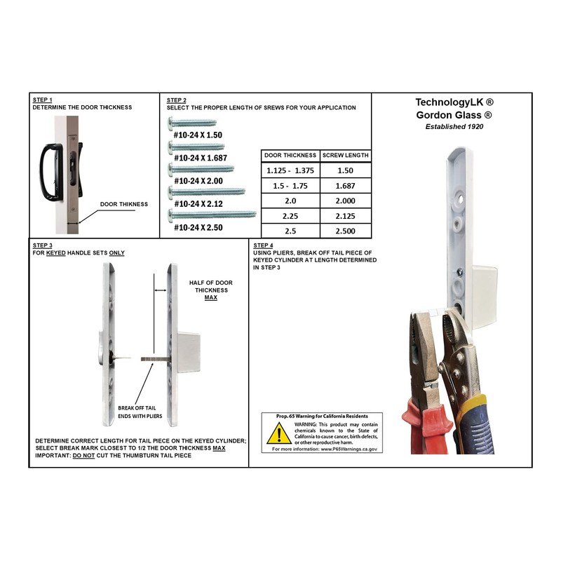 Gordon Glass STB Sliding Glass Patio Door Handle Kit with