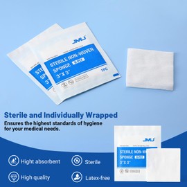 JMU Sterile Gauze Pads 3x3, 100 Pack 8-ply Non Woven Sterile Gauze Sponges, Individually Packed for Wound Care