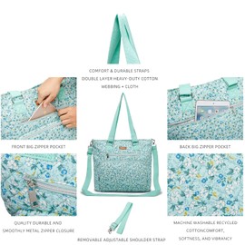 WEIBIN Tote Bag for Women,Large Zippered Multi Pockets Shoulder Handbag,Ladies Crossbody Purse,Fashion Floral Quilted Cotton Top Handle Satchel Handbags