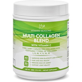 Multi Collagen Blend Powder | Women and Men | Hyaluronic Acid + Vitamin C | Hydrolyzed Multi Collagen Peptides | Non-GMO, Gluten-Free, Keto, Paleo | 488g | Made in USA