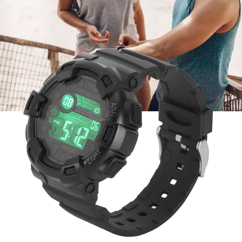 Men Dual Time Sports Watch Outdoor Waterproof PU Strap Digital