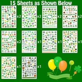 Partywind 966 Styles St Patrick's Day Nail Stickers, Self-Adhesive Saint Patrick's Day Nail Art Stickers Decals Wraps for Kids Women Girls, Irish Shamrock Accessories Decorations (15 Sheets)