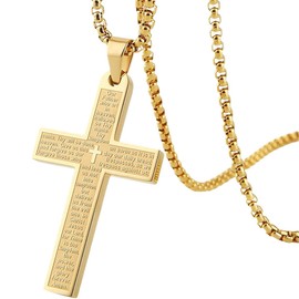 Cross Necklace Pendant Car Mirror Hanging Accessories, Stainless Steel Cross Car Rear View Charm with Bible Verse for Car, Truck, Home, Hanging Cross Car Ornament for Men Women (Gold)