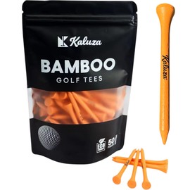 Kaluza Eco-Friendly Bamboo Golf Tees - 50 Pieces | 70mm Biodegradable & Compostable | Durable Sustainable Alternative to Plastic and Wood Tees | Colour: Orange