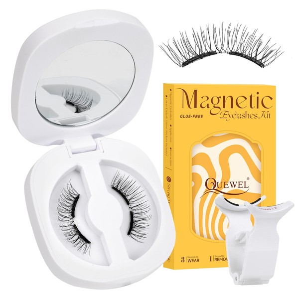 QUEWEL Magnetic Eyelashes, 1 Pair Soft Magnetic Eyelashes, Reusable Magnetic