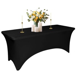 Yemosa Black Spandex Table Covers for 6 Foot Tables - 6 FT Universal Rectangular Fitted Stretch Tablecloth Protector, Washable and Wrinkle Resistant, Perfect for Trade Shows, Wedding, Party