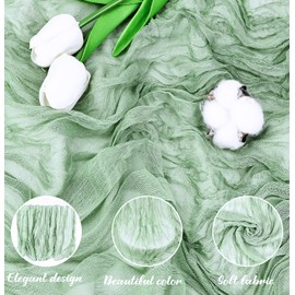 HEIPINIUYE 2 Pcs 13FT Sage Green Cheesecloth Table Runner 35 x 157 Inches Boho Cheese Cloth Table Runner for Wedding Baby Shower Birthday Party Gauze Table Runner