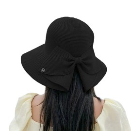 MMOOVV Women's Sun Hat with Large Bow, Elegant Hat with Wide Brim, Soft and Foldable, Ideal for Summer, black