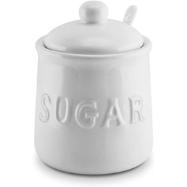 Kovot 10 oz Ceramic Sugar Jar & Spoon Set - Stylish White Canister for Kitchen Storage and Serving