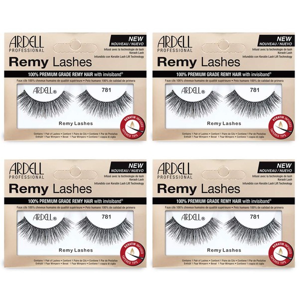 Ardell Remy Lash 781, 100% Premium Grade Remy Hair False Lashes with Invisiband, 4 pairs