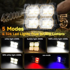 500W Led Work Light Rechargeable,42000MAh Solar Portable Light, 42000LM Magnetic Work Lights, 326 Led Battery Work Lights with Stand 5 Lights Modes IP66 Waterproof for Outdoor Camping Car Repairing