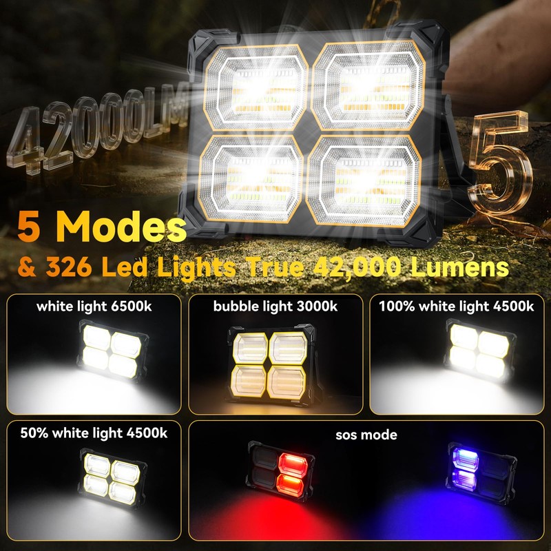 500W Led Work Light Rechargeable,42000MAh Solar Portable Light, 42000LM Magnetic