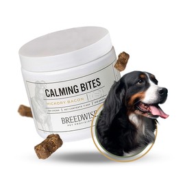 Breedwise Pet Provisions Dog Calming Treats, All Natural Holistic Dog Anxiety Relief Bites, Hickory Bacon Flavor, Stress Reducing, 210g (60 Chews, Hickory Bacon)