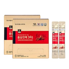 Wellness Bio Domestic 6-year-old red ginseng extract 365 stick 100 10g / 웰니스바이오 국내산 6년근 홍삼진액365스틱100 10gX100포x2세트(대용량2000g), 10g, 2세트