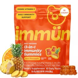 Grüns Immun Immunity Gummies with Vitamin C, Zinc, MCT Oil, & Turmeric - Daily Immune Support Supplement for Adults - Sour Pineapple Flavor (10 Count)