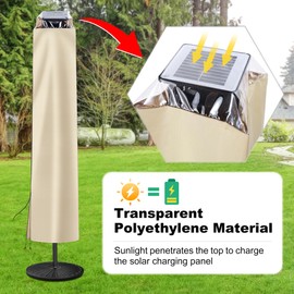 Solar Patio Umbrella Cover - Solar Outdoor Umbrella Covers with Folding Rod, Transparent Top Oxford, Parasol Cover For 7.5ft 9ft 10ft 11ft LED Light Table Umbrella (Beige)