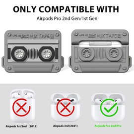 MOFREE AirPods Pro 2nd Generation Case Cover with Cleaner Kit, Cassette Tape Design Soft Silicone Shock-Absorbing Protective Cover for AirPods Pro 2 Case with Lanyard (2023/2022) Gray