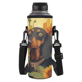 COEQINE Dogs Kids Water Bottle Holder for Sport Gym Bicycle Hiking, Sunflower Kids Girls Water Cup Sleeves With Strap