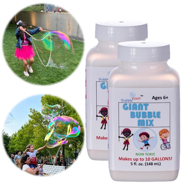Bubbleventi Giant Bubble Mix | Made in USA |100% Vegan Non-Toxic Powder Makes 20 Gallons of Premium, Big Bubble Solution for Kids’ STEM Fun | Use in Bubble Wands + Machines (Makes 20 Gallons)